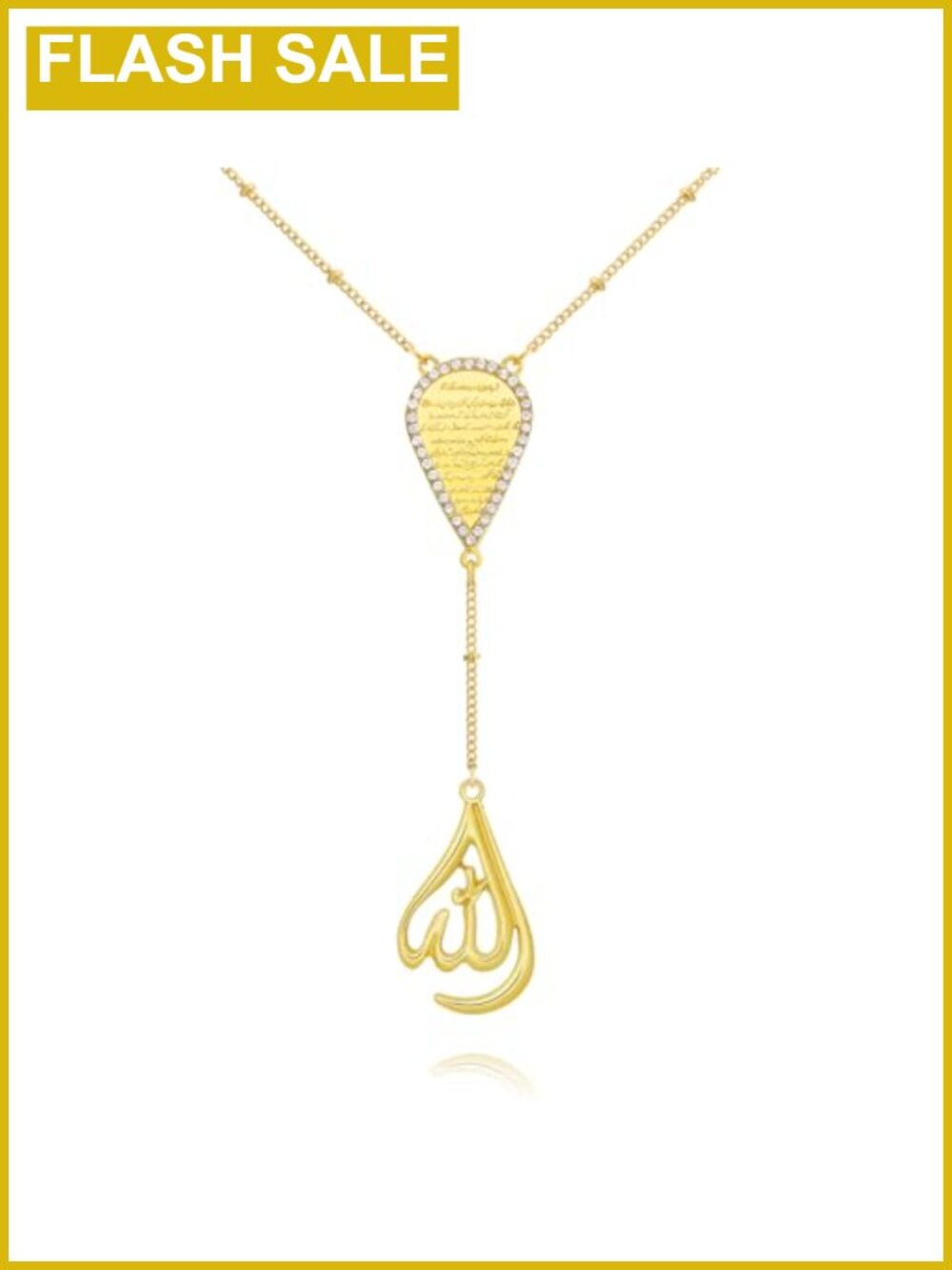Stainless Steel Allah Arabic Calligraphy Teardrop Pendant Necklace